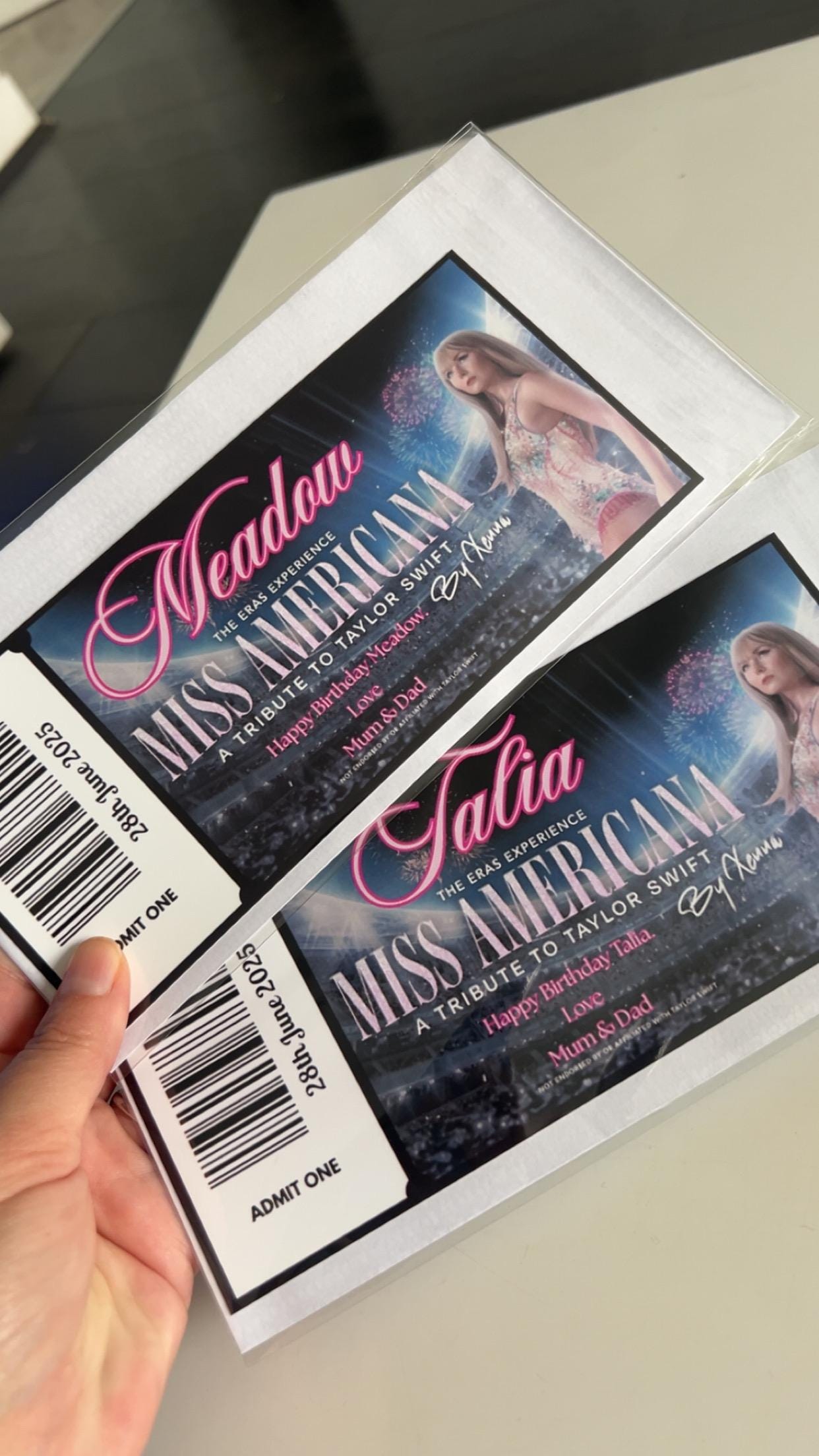 Personalised Glossy Concert Ticket Surprise Gift Voucher Theatre Musical Show , Event Live Show ,  Souvenir Memorabilia , Christmas Present