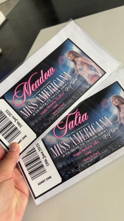 Personalised Glossy Concert Ticket Surprise Gift Voucher Theatre Musical Show , Event Live Show ,  Souvenir Memorabilia , Christmas Present