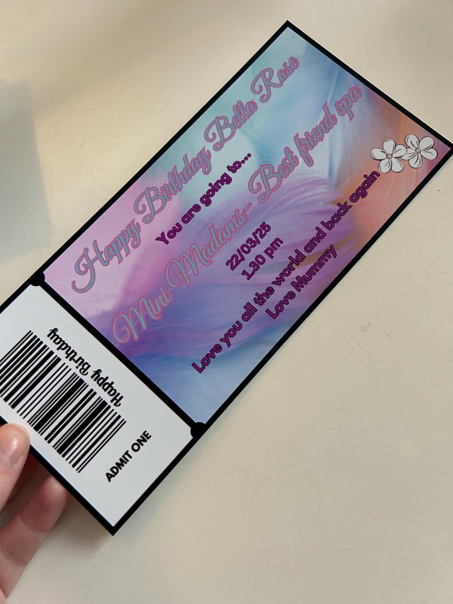 Personalised Glossy Concert Ticket Surprise Gift Voucher Theatre Musical Show , Event Live Show ,  Souvenir Memorabilia , Christmas Present