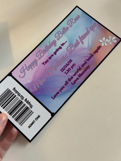 Personalised Glossy Concert Ticket Surprise Gift Voucher Theatre Musical Show , Event Live Show ,  Souvenir Memorabilia , Christmas Present
