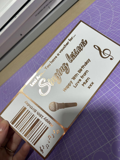 Personalised Foil Concert Ticket Surprise Gift Voucher Theatre Musical Show Event