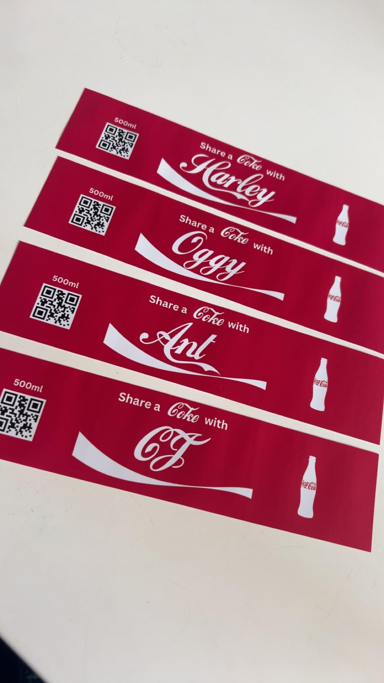 4 x Personalised Novelty 'Share a Cola' 500ml Bottle Label Wrapper Birthday Father's Fathers Day Dad Christmas Xmas