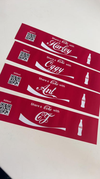 4 x Personalised Novelty 'Share a Cola' 500ml Bottle Label Wrapper Birthday Father's Fathers Day Dad Christmas Xmas
