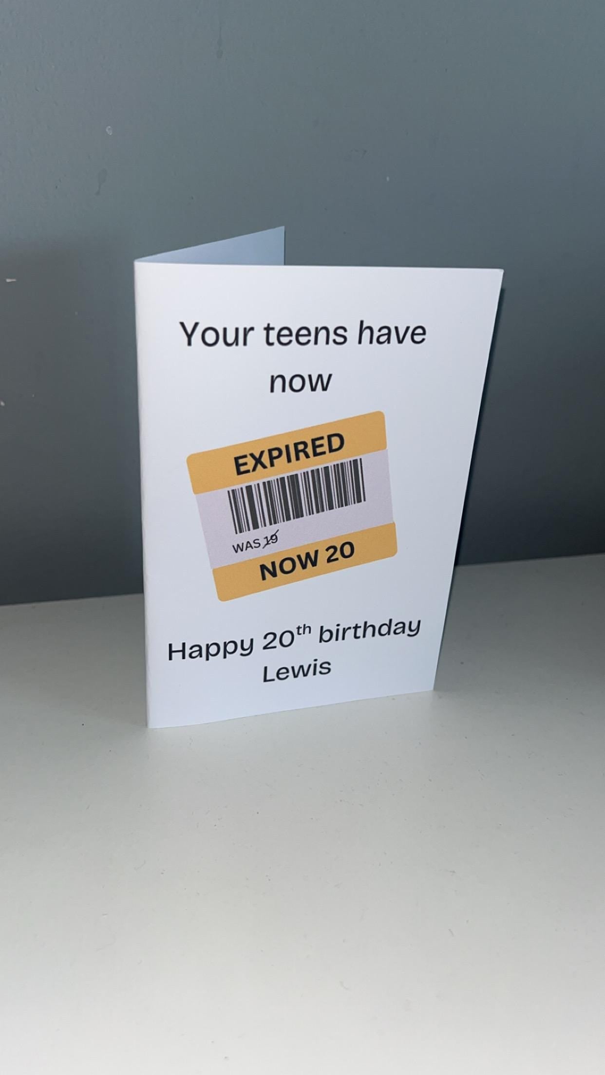 Personalised Happy 20th Birthday Card Funny Expired Teens 20th Birthday Card, Card for 20th Birthday, Card for 20 Year Old,