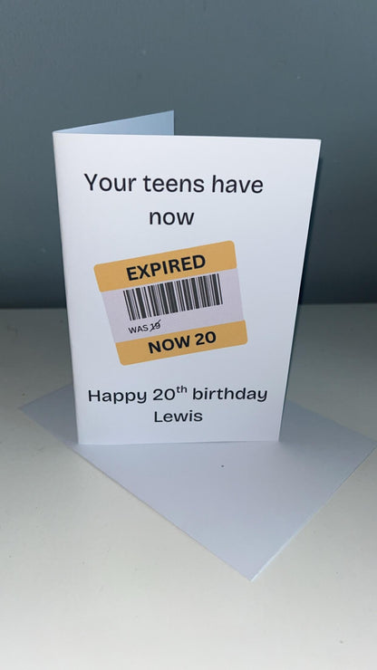 Personalised Happy 20th Birthday Card Funny Expired Teens 20th Birthday Card, Card for 20th Birthday, Card for 20 Year Old,
