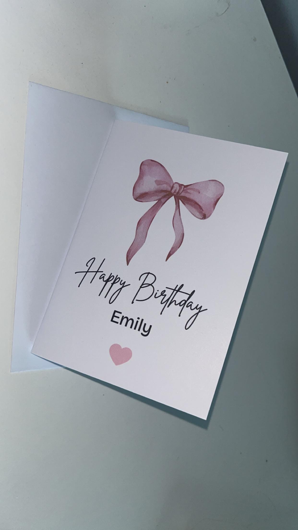 Personalised Happy Birthday Card Pink Bow Girls Name Greetings Card