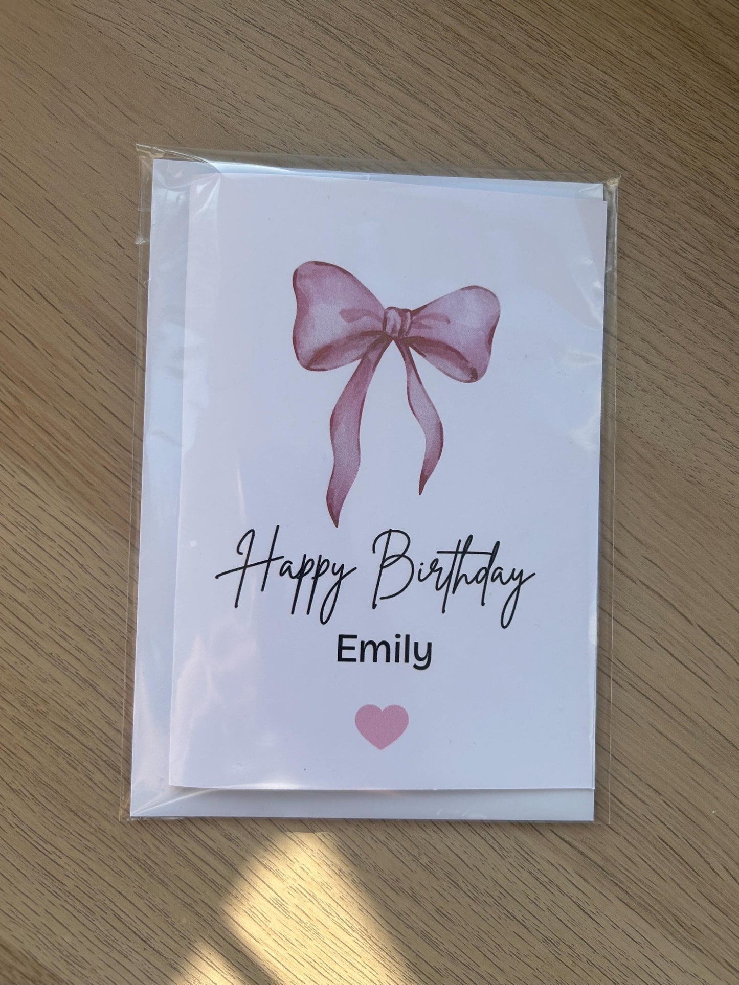 Personalised Happy Birthday Card Pink Bow Girls Name Greetings Card