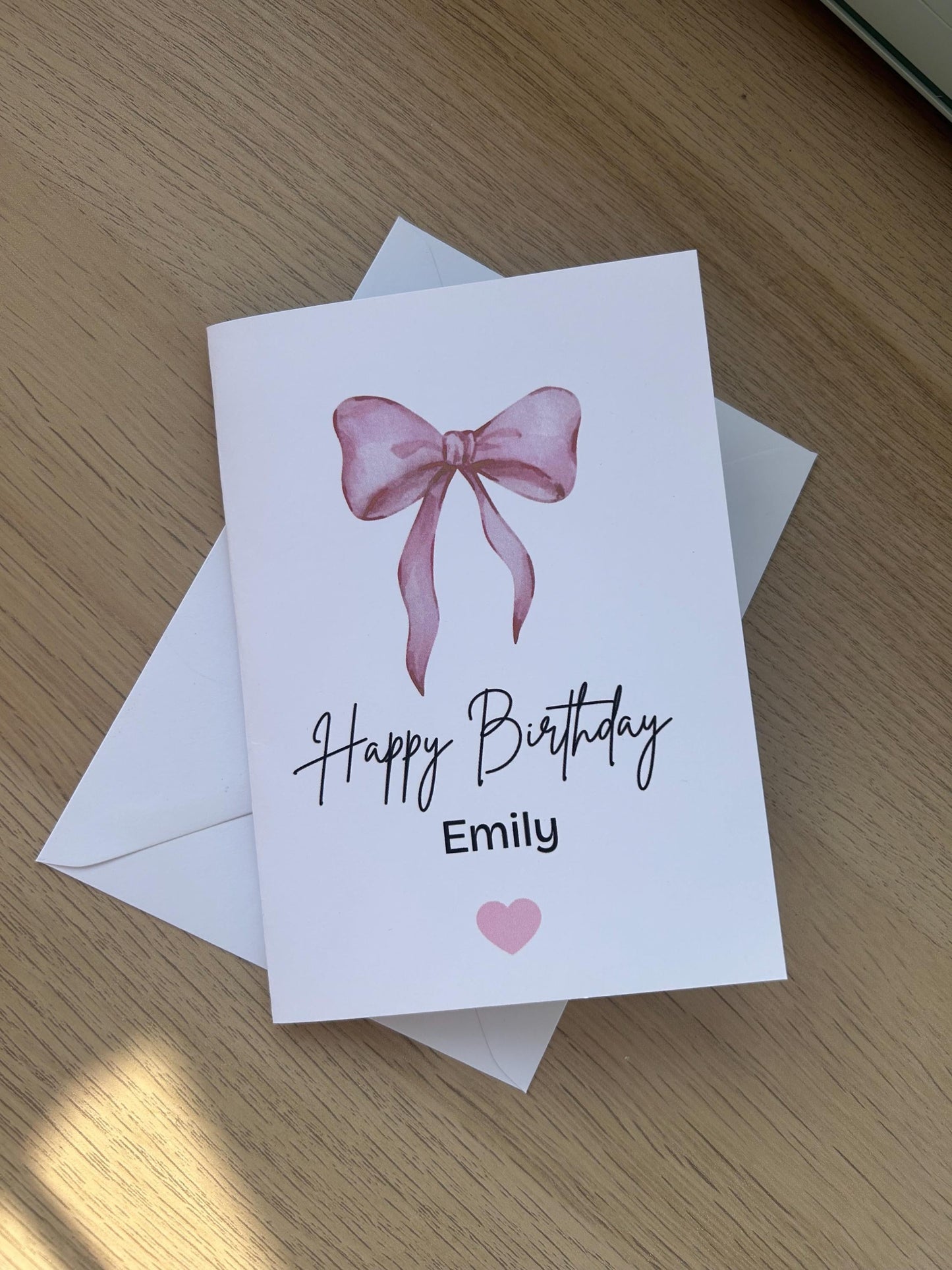 Personalised Happy Birthday Card Pink Bow Girls Name Greetings Card