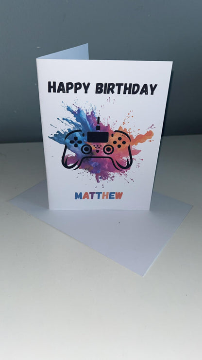 Personalised Happy Birthday Gamer Card Boys Name Greetings Card Gaming