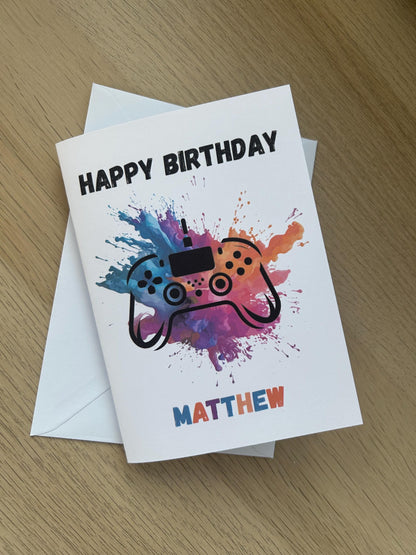 Personalised Happy Birthday Gamer Card Boys Name Greetings Card Gaming