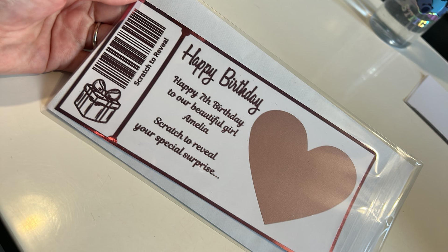 Personalised Surprise Scratch Off Birthday Gift Ticket, Scratch Reveal Holiday Gift, Surprise Trip Announcement, Custom Travel Voucher Card