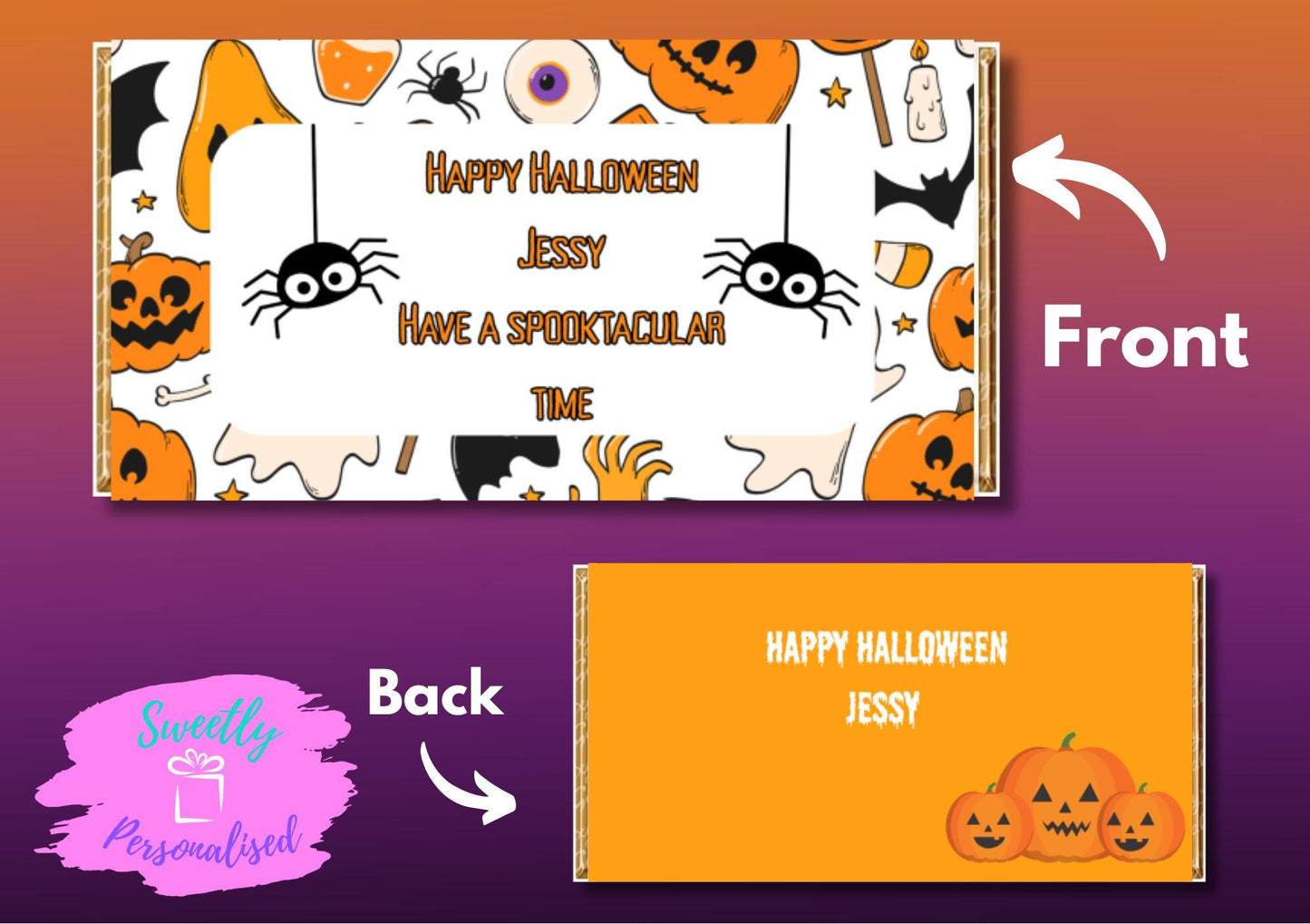 Halloween personalised Chocolate bar wrapper, personalised Galaxy chocolate wrapper, Party favour, Halloween Treats, Halloween sweets