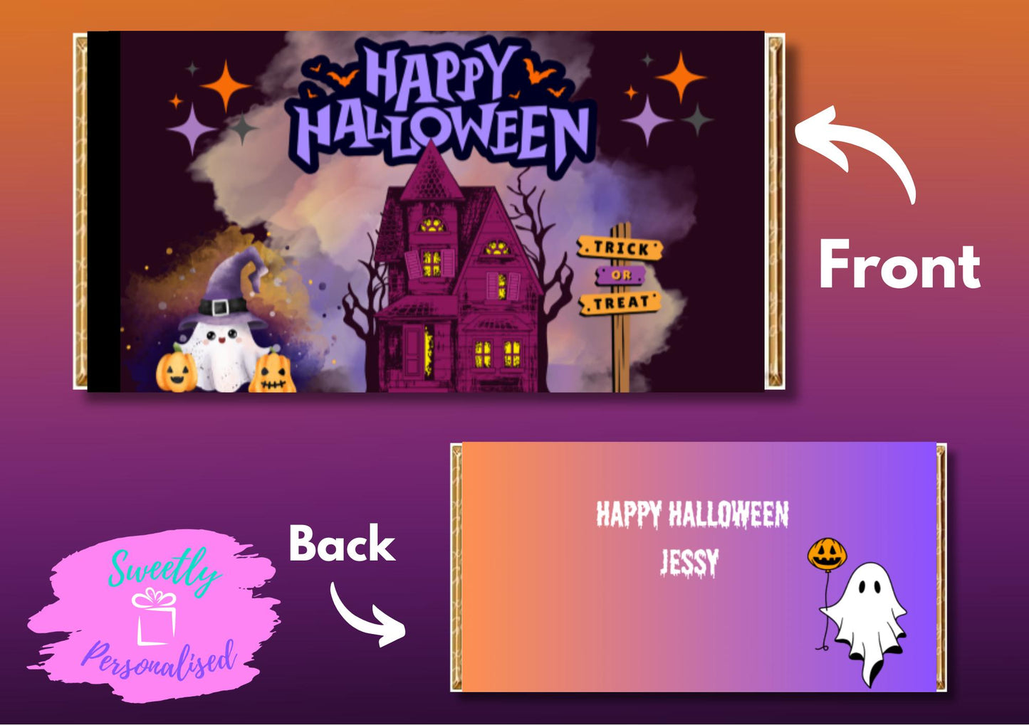 Halloween personalised Chocolate bar wrapper, personalised Galaxy chocolate wrapper, Party favour, Halloween Treats, Halloween sweets