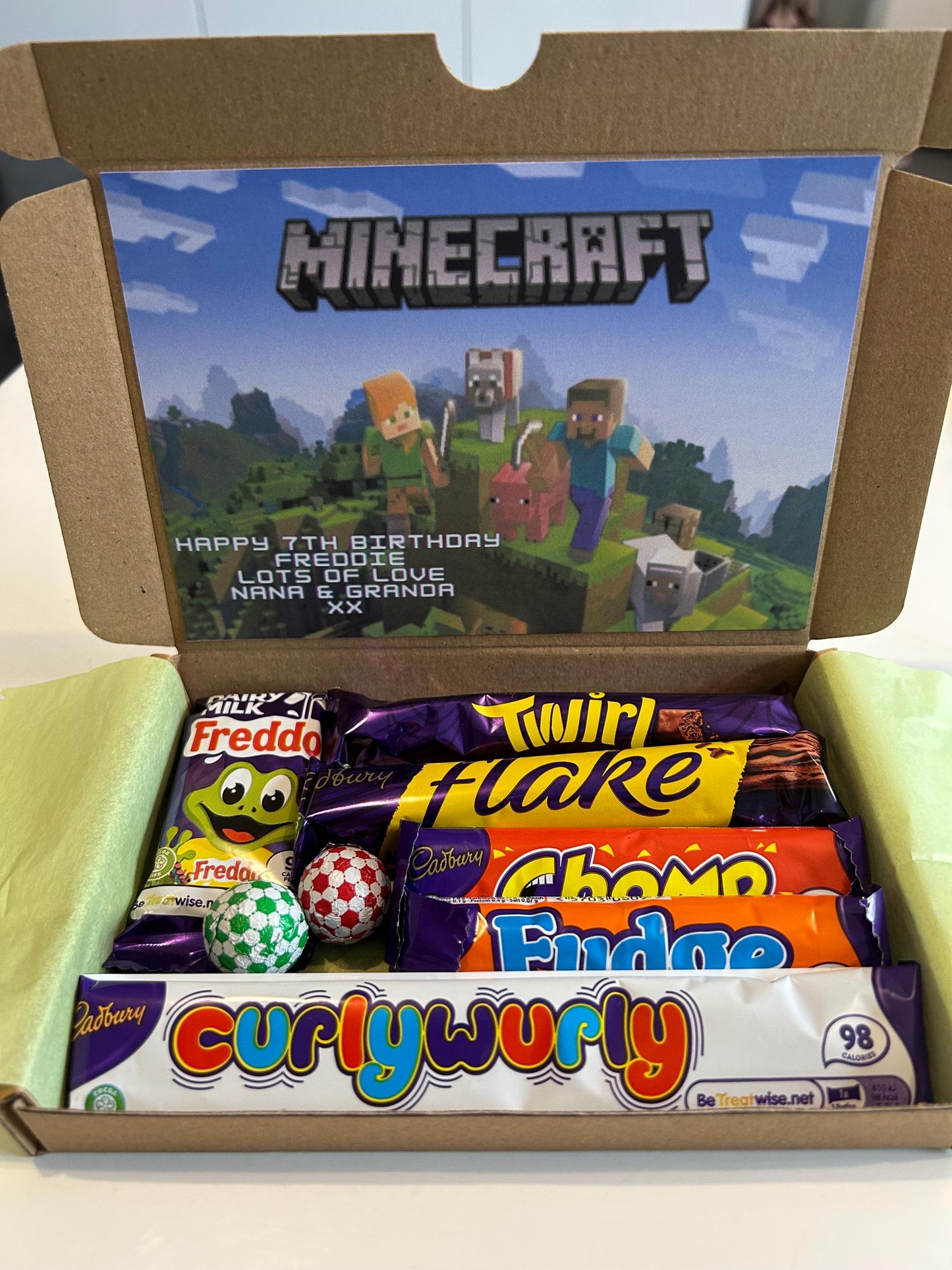 Chocolate Kids Gift Selection Box Personalised Hamper Minecraft Barbie And More Choose Cadbury or Kinder