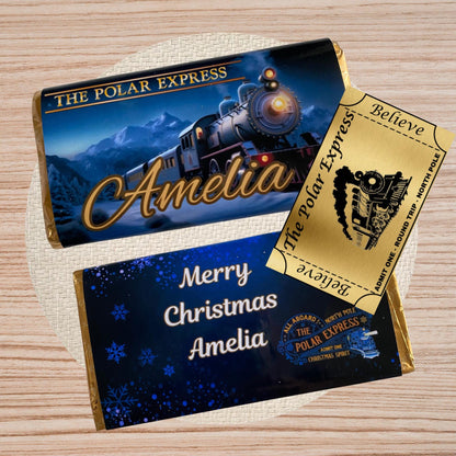 Personalised Polar Express Chocolate Bar Wrapper + Golden Ticket Christmas Gift