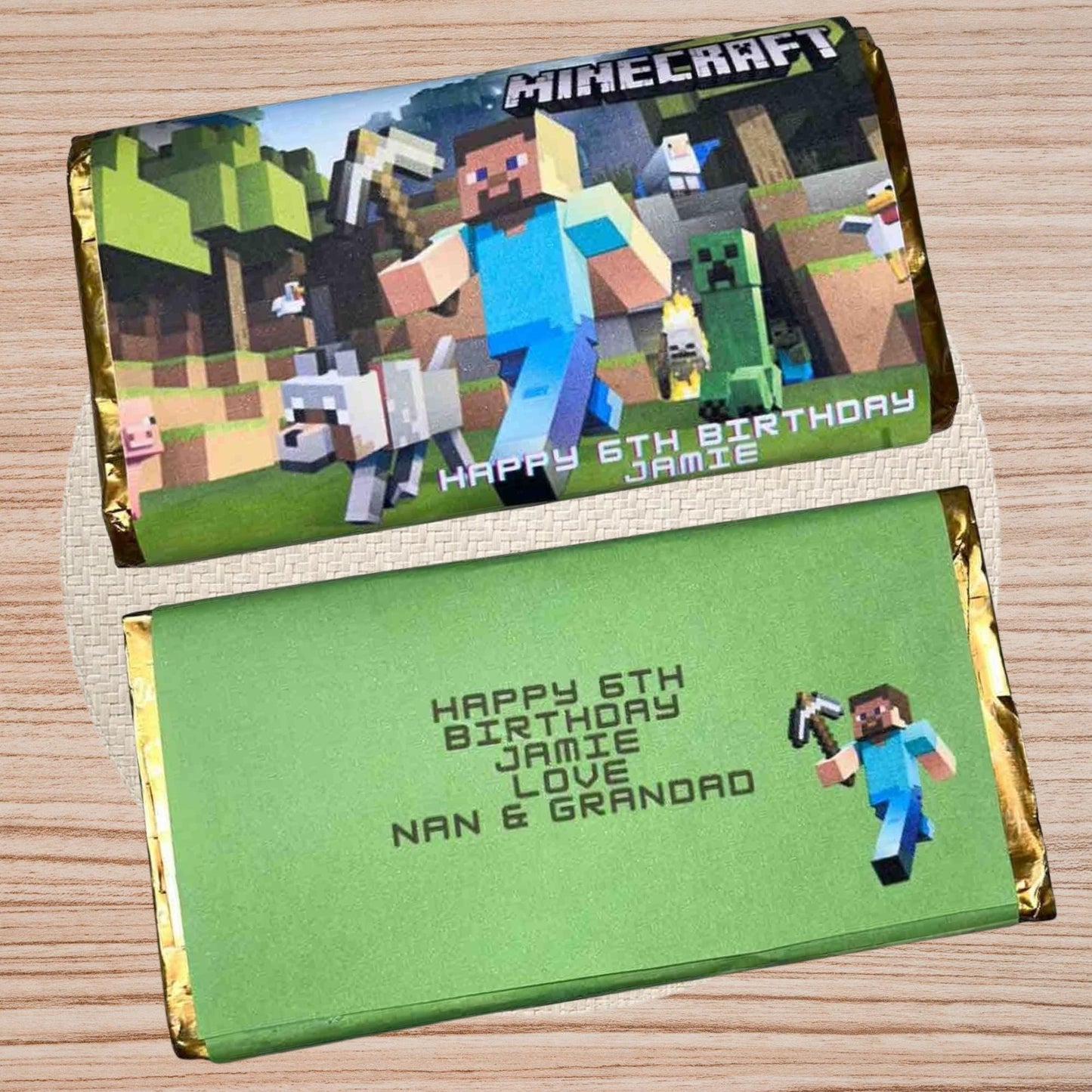 Personalised Minecraft Chocolate Bar Wrapper Birthday Christmas Easter Gift Party