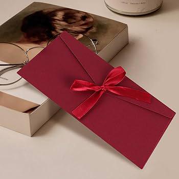 Red Bow Tied Envelope with Ribbon, Voucher Envelope, Christmas, Luxury Money Envelope, Christmas Gift, Christmas Gifts 22cm x 11cm, DL Size