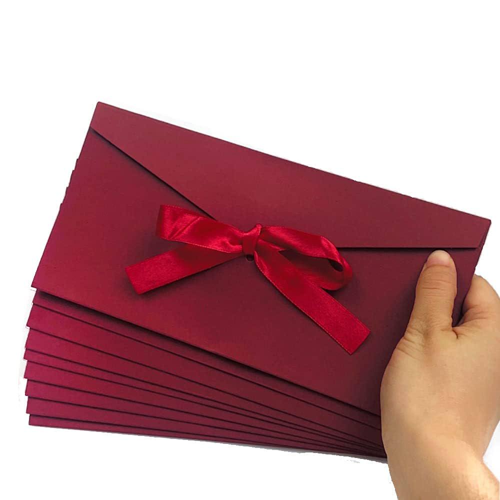Red Bow Tied Envelope with Ribbon, Voucher Envelope, Christmas, Luxury Money Envelope, Christmas Gift, Christmas Gifts 22cm x 11cm, DL Size
