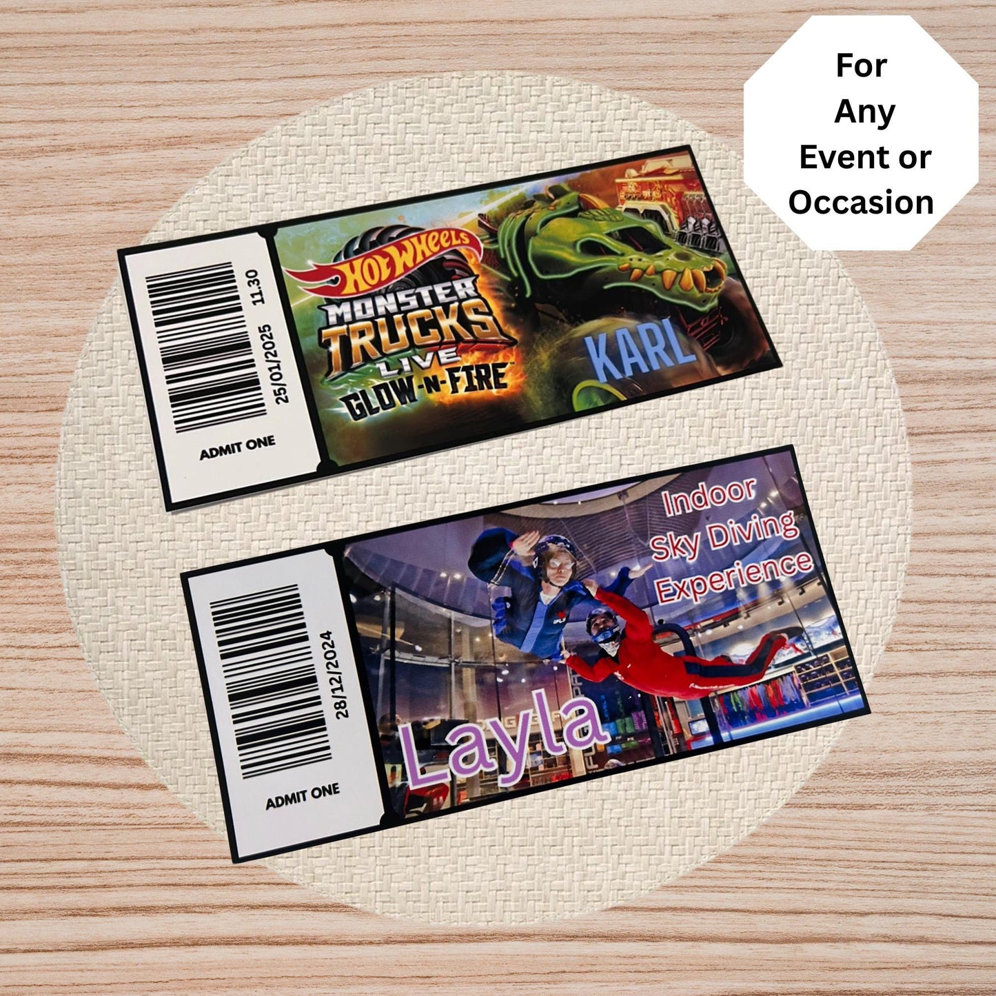 Personalised Glossy Concert Ticket Surprise Gift Voucher Theatre Musical Show , Event Live Show ,  Souvenir Memorabilia , Christmas Present