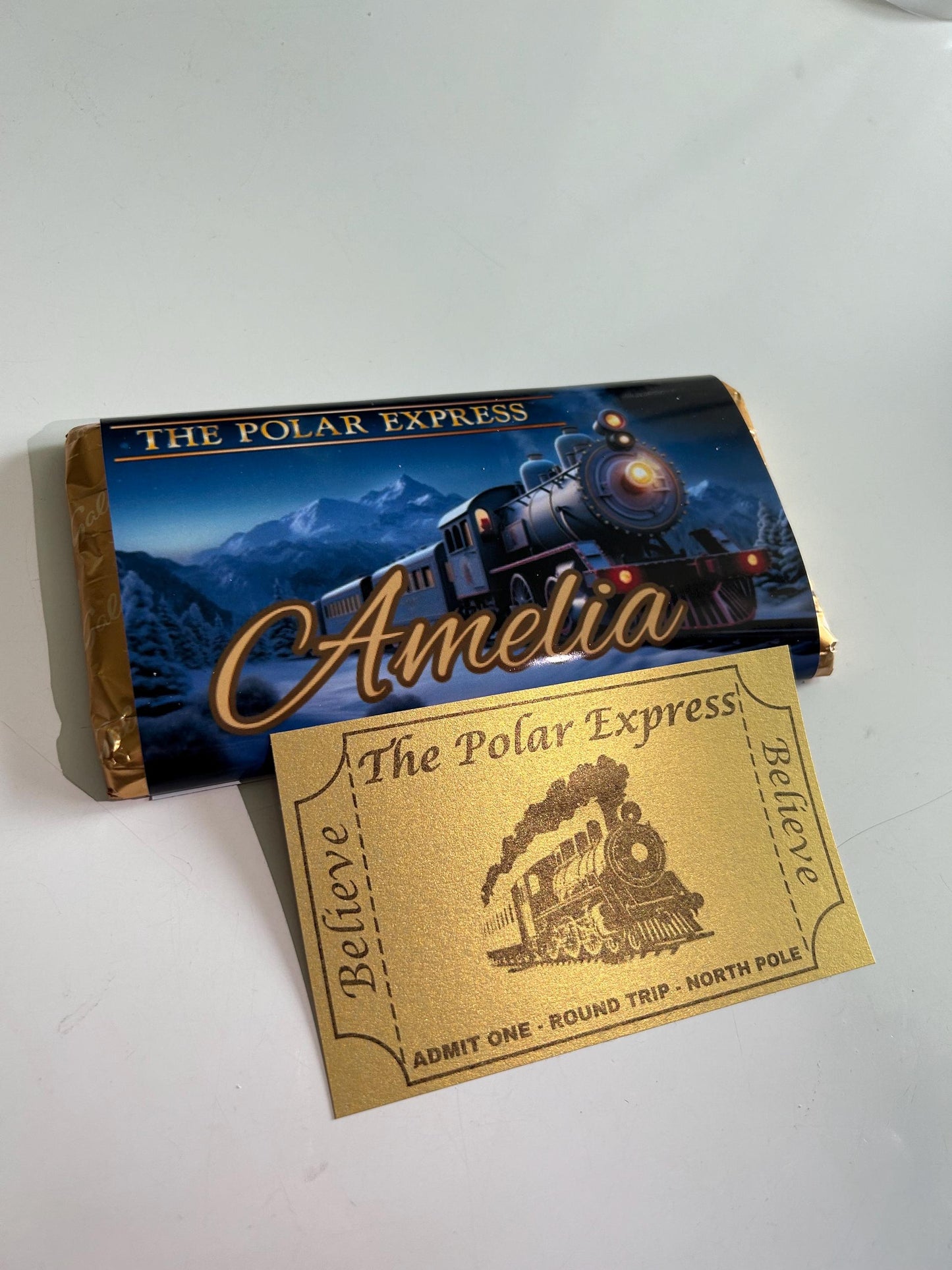 Personalised Polar Express Chocolate Bar Wrapper + Golden Ticket Christmas Gift