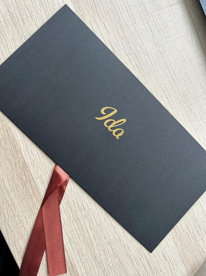 Personalised Black Bow Tied Gift Envelope with Ribbon, Voucher Envelope, Christmas, Luxury  Money Envelope, Christmas Gift, 22cm x 11cm