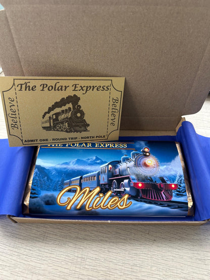 Personalised Polar Express Chocolate Bar Wrapper + Golden Ticket Christmas Gift