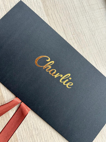 Personalised Black Bow Tied Gift Envelope with Ribbon, Voucher Envelope, Christmas, Luxury  Money Envelope, Christmas Gift, 22cm x 11cm