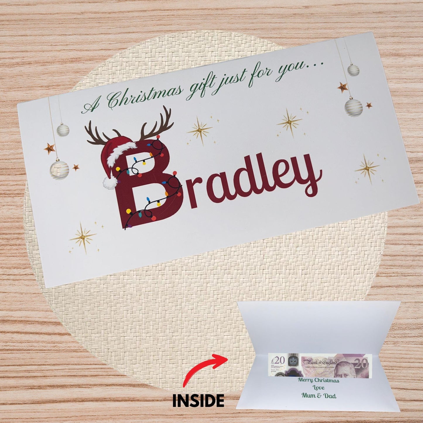 Personalised Christmas Alphabet Money Wallet | Gift Voucher Envelope | Gift for Friends | Xmas Money Wallet | Any Name Luxury Envelope Santa