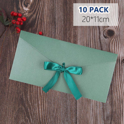 Green Bow Tied Envelope with Ribbon, Voucher Envelope, Christmas, Luxury Money Wallet, Christmas Gift, Christmas Gifts 22cm x 11cm, DL Size