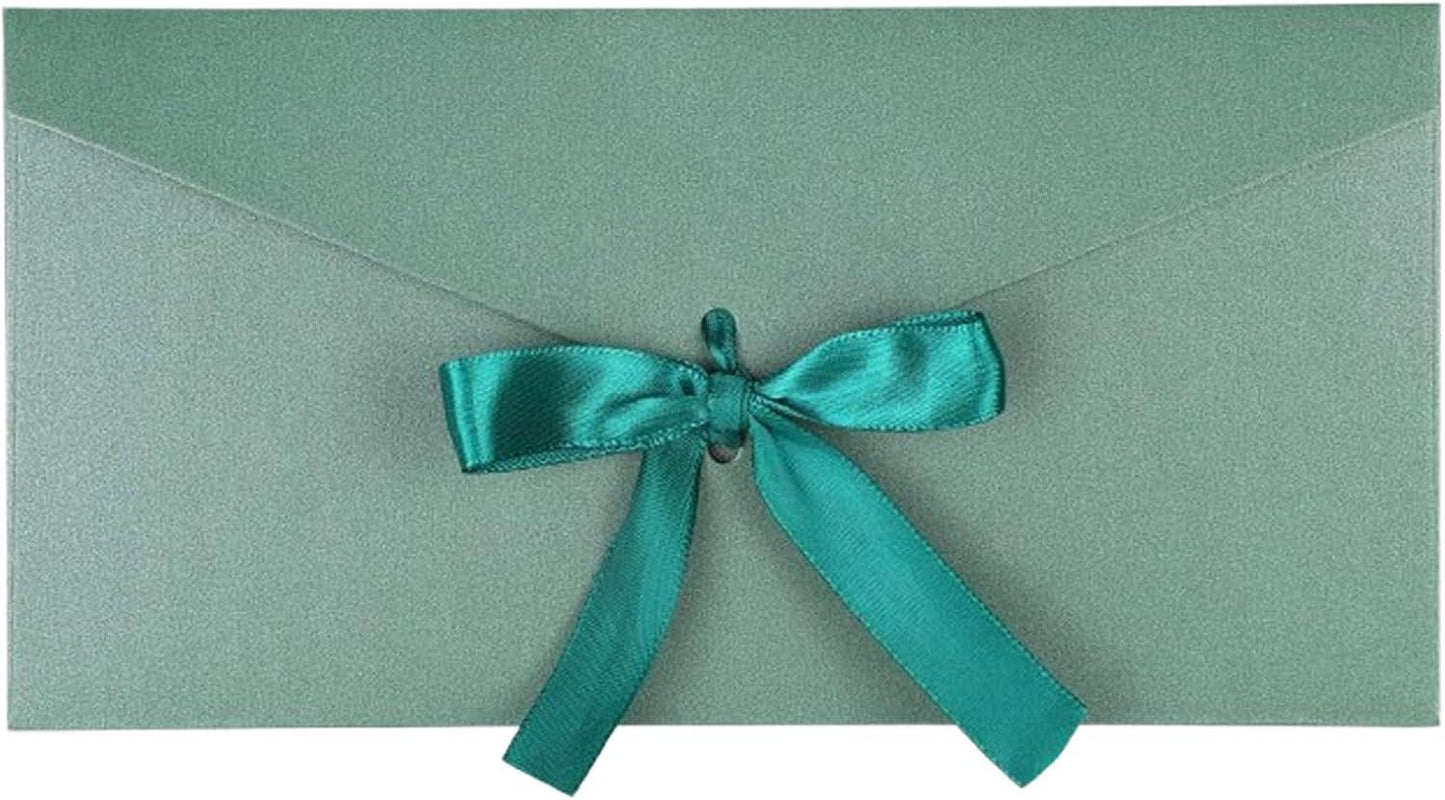 Green Bow Tied Envelope with Ribbon, Voucher Envelope, Christmas, Luxury Money Wallet, Christmas Gift, Christmas Gifts 22cm x 11cm, DL Size