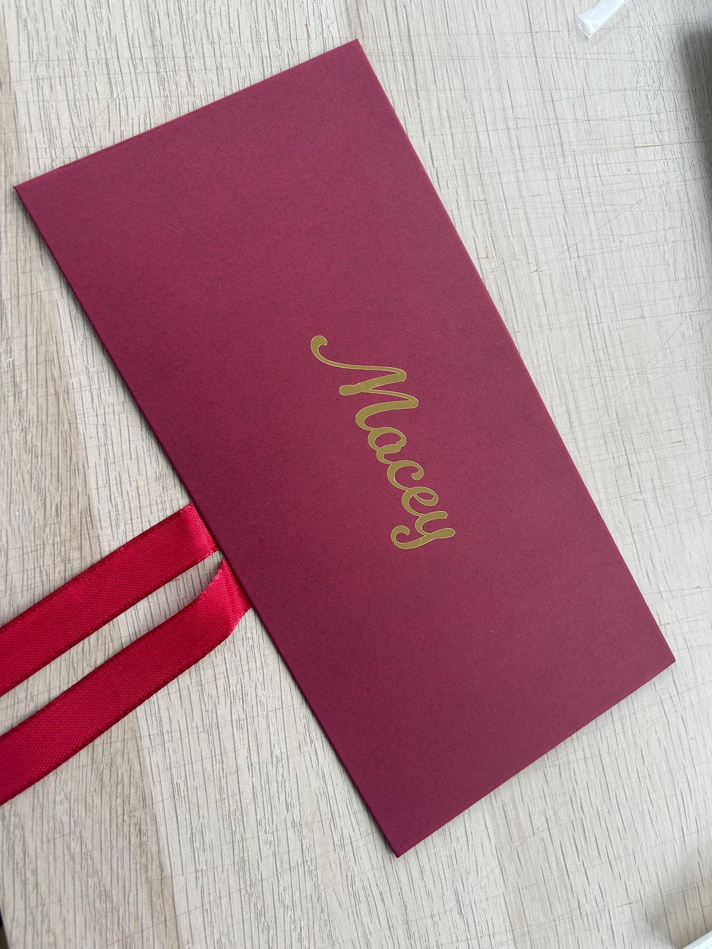 Personalised Red Bow Tied Gift Envelope with Ribbon, Voucher Envelope, Christmas, Luxury  Money Envelope, Christmas Gift, 22cm x 11cm