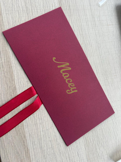 Personalised Red Bow Tied Gift Envelope with Ribbon, Voucher Envelope, Christmas, Luxury  Money Envelope, Christmas Gift, 22cm x 11cm