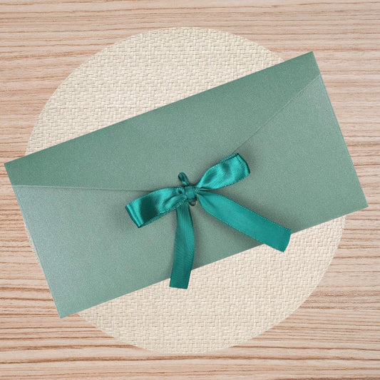 Green Bow Tied Envelope with Ribbon, Voucher Envelope, Christmas, Luxury Money Wallet, Christmas Gift, Christmas Gifts 22cm x 11cm, DL Size