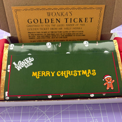 Christmas Wonka Chocolate Bar Wrapper + Golden Ticket Birthday Christmas Easter Gift