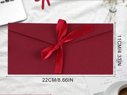 Red Bow Tied Envelope with Ribbon, Voucher Envelope, Christmas, Luxury Money Envelope, Christmas Gift, Christmas Gifts 22cm x 11cm, DL Size