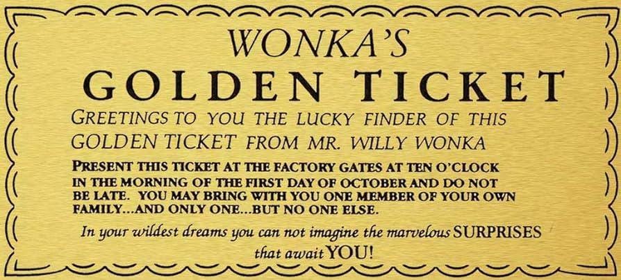 Christmas Wonka Chocolate Bar+ Golden Ticket Birthday Christmas