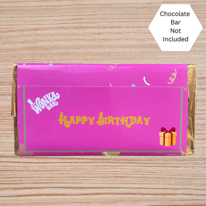Happy Birthday Wonka Chocolate Bar Wrapper + Golden Ticket Birthday  Easter Gift (Pink)
