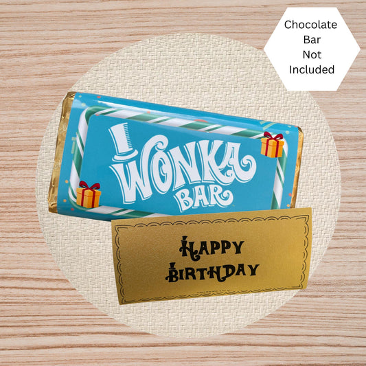 Happy Birthday Wonka Chocolate Bar Wrapper + Golden Ticket Birthday  Easter Gift (Blue)