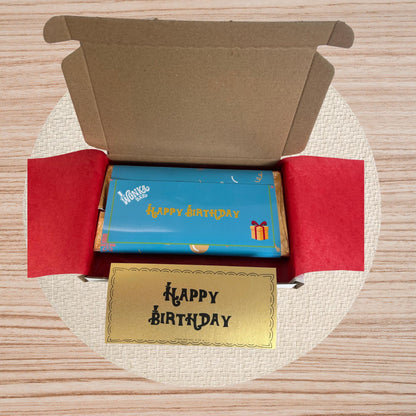 Happy Birthday Wonka Chocolate Bar+ Golden Ticket Birthday Christmas (Blue)