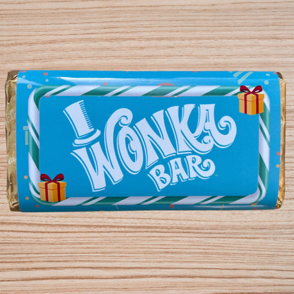 Happy Birthday Wonka Chocolate Bar+ Golden Ticket Birthday Christmas (Blue)