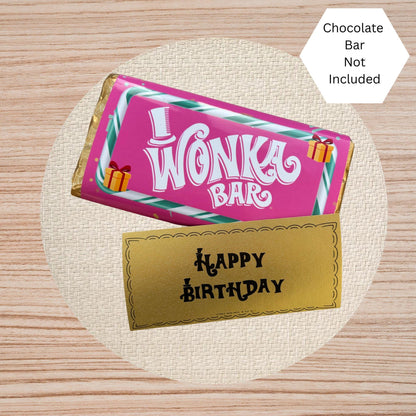Happy Birthday Wonka Chocolate Bar Wrapper + Golden Ticket Birthday  Easter Gift (Pink)