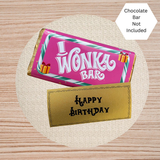 Happy Birthday Wonka Chocolate Bar Wrapper + Golden Ticket Birthday  Easter Gift (Pink)