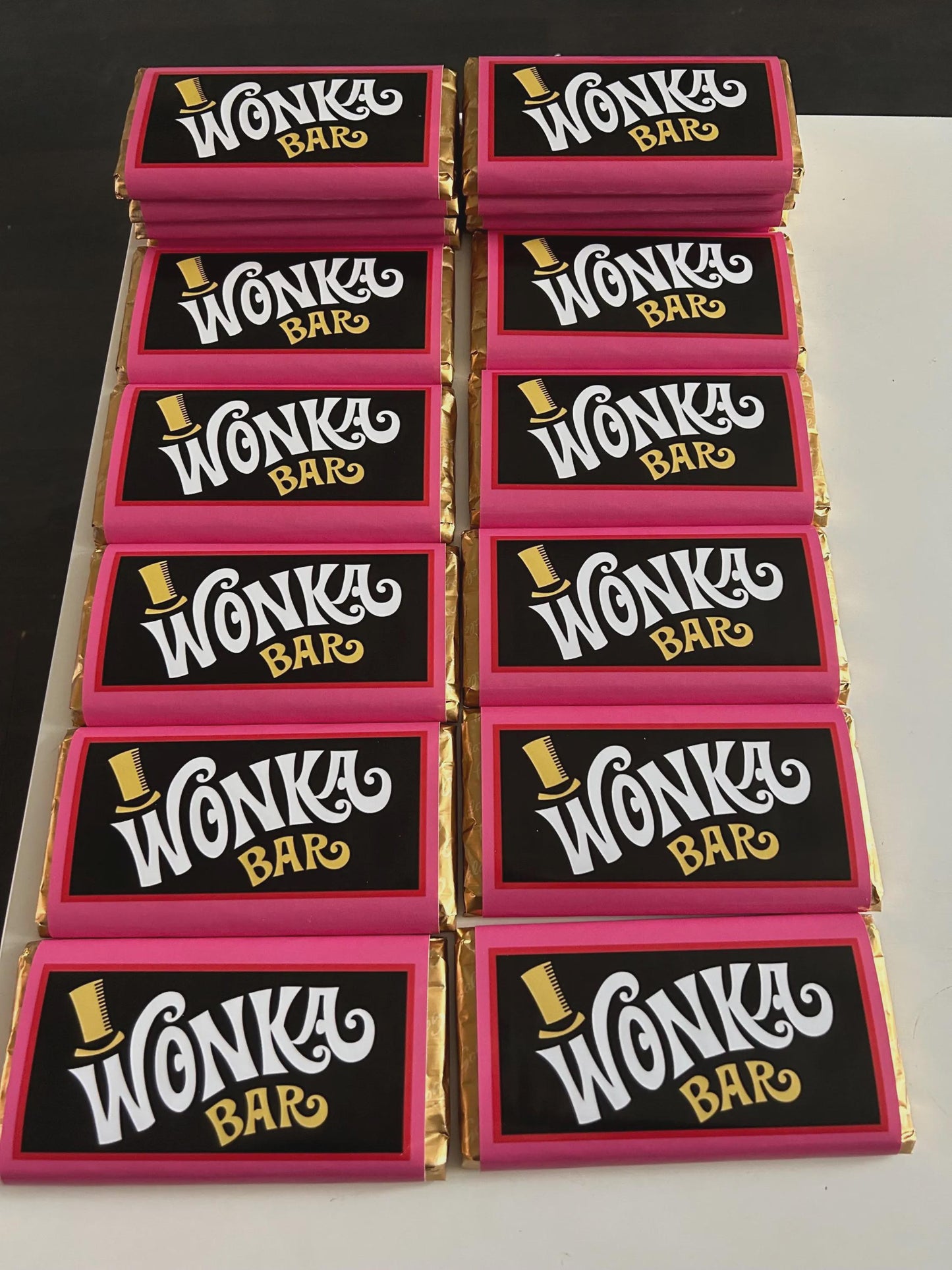 Personalised Wonka-inspired chocolate bar gift box with golden ticket for birthdays, Christmas, Easter and special occasions.