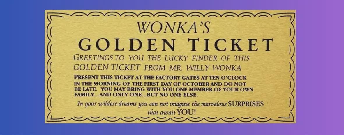Personalised Wonka-inspired chocolate bar gift box with golden ticket for birthdays, Christmas, Easter and special occasions.